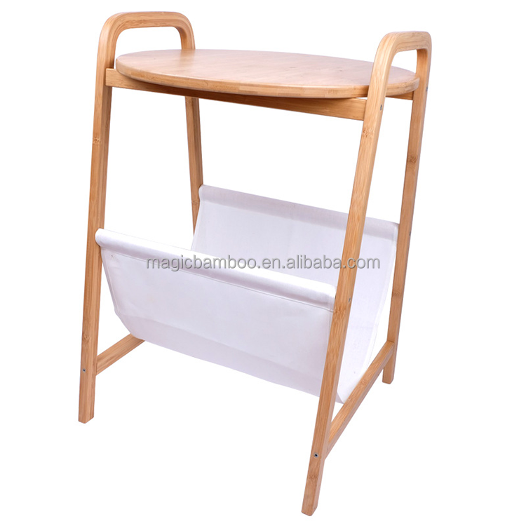 Bamboo Living Room Table with Non-Woven Fabric Storage Versatile and Eco-Friendly