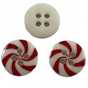 China White Chalk Buttons With Red Silk Print 20L For Shirt Blouses on sale