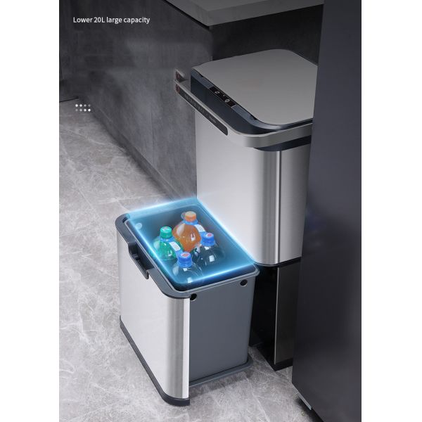Commercial Large Double-layer Dry and Wet Separation Smart Sensor Motion Waste Recycling Stainless Steel Trash Can
