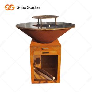 China Charcoal Barbeque Grill Outdoor Corten Steel Fire Pit BBQ With Cooking Grill on sale