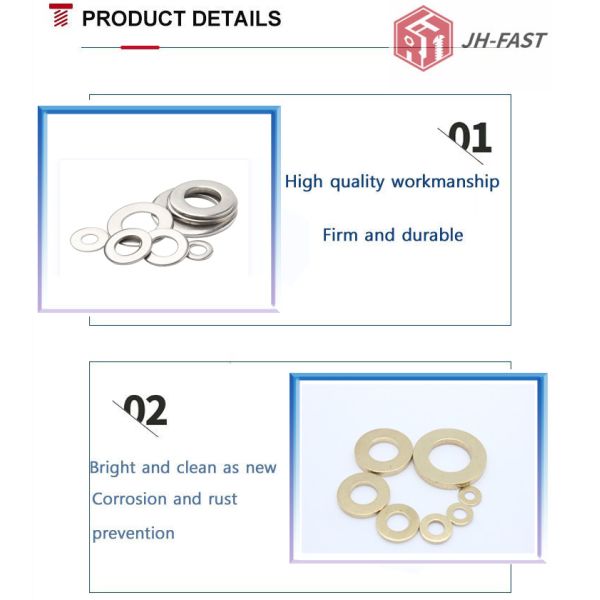 DIN Standard M6 M8 M10 M12 Brass Flat Washers for Custom Size and Golden Zinc Plating