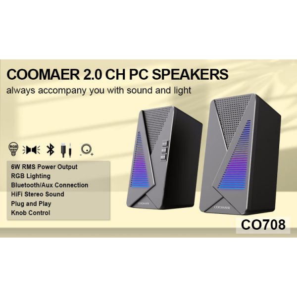 RGB Lighting 2X3W 2.0 PC Speakers Bluetooth AUX Connection For Office