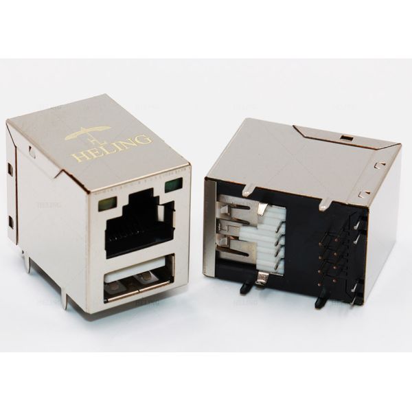 Brass Shielded Stacked USB HDMI RJ45 , Laptop RJ45 With USB Connector