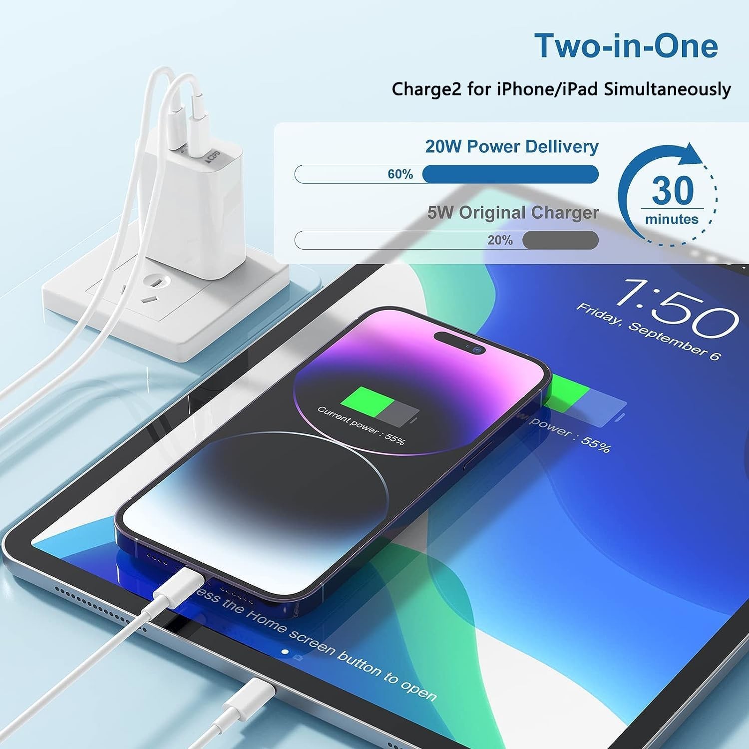 USB C Wall Charger 45W Fast Charging Block GaN Charger Adapter Plug For Apple Watch