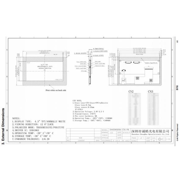 WQVGA 4.3 Inch TFT LCD Capacitive Touchscreen 480x272 8080 Interface