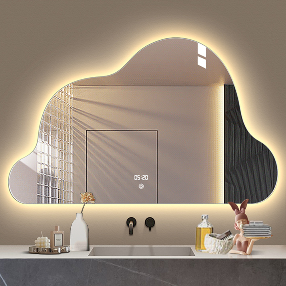Smart Fitness Salon Attached Full Length Vanity Wall Mirror with Round LED Light