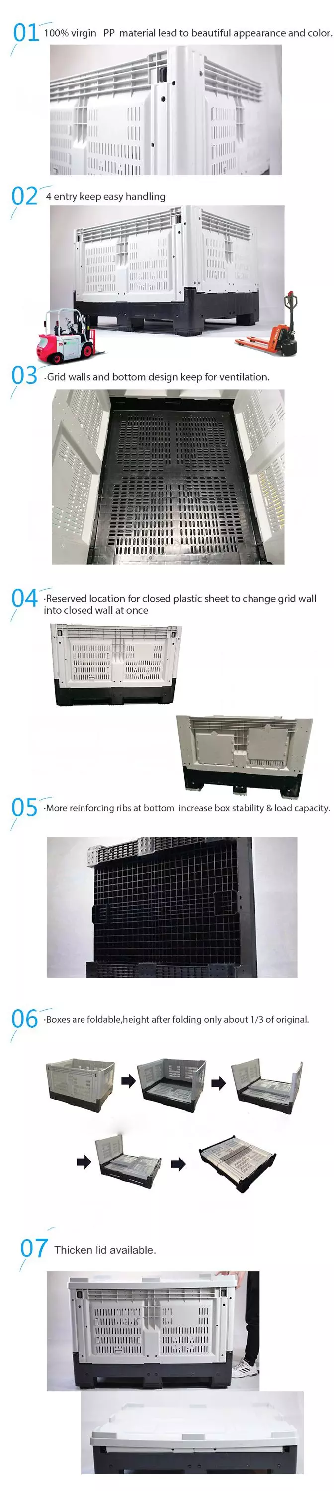 Heavy Duty Recyclable Storage industry HDPE Large Stackable Foldable Collapsible Plastic Pallet Box