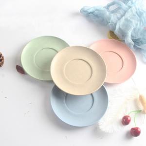 China Wholesale Custom Biodegradable Wheat Straw Colorful Round Dinner Plates Cutlery Set on sale