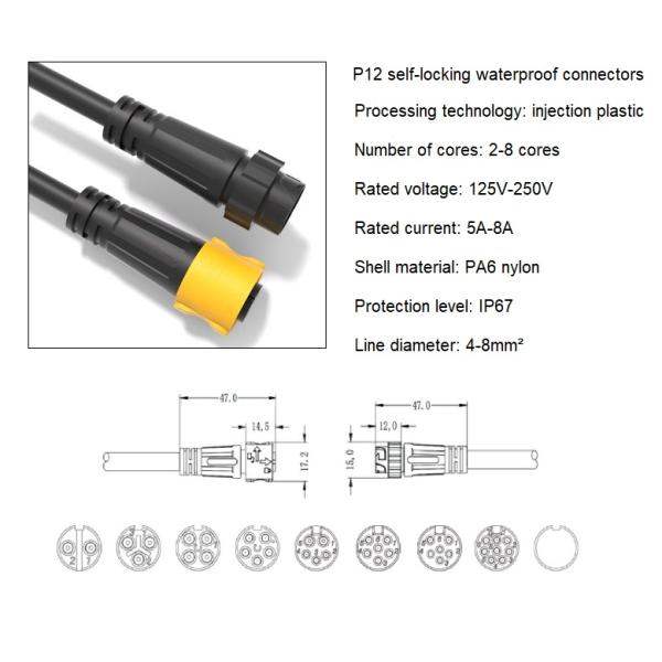 Self Locking Waterproof Data Connector IP67 250VAC Male Female Connector