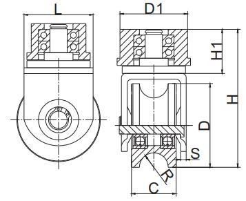1320Lbs U groove v type sliding gate roller steel wheel and track 360 degree 60mm 80mm