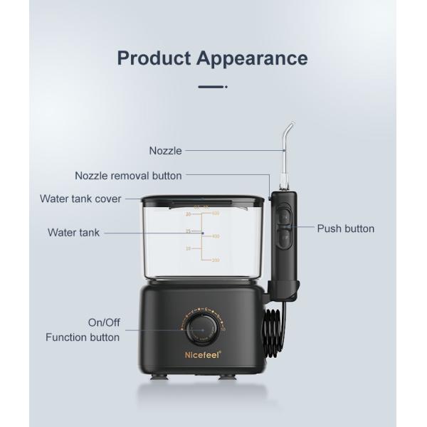 Large Water Tank Black Countertop Water Flosser Home Use Oral Irrigator
