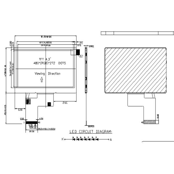 4.3 Inch TFT Display Screen 480*272 Resolution RGB MIPI Interface IPS