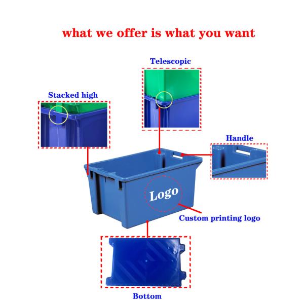 Mushroom Plastic Moving Crates Stackable Food Storage Bins Turnover Crate