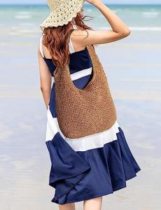 China Woven Tote Bag for Women Large Straw Bags Summer Beach Hand-woven Shoulder Bag Boho Rattan Handbag on sale