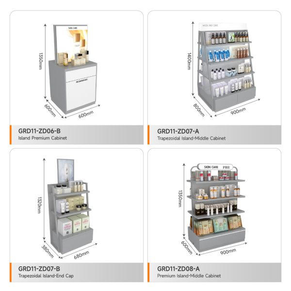 Retail Store Table Grey Wooden Island Cabinet For Space-Saving Shop Counter And Branding Display Furniture
