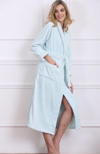Buy Microfiber Soft Bathrobe 100% Polyester Flannel Fabric Hotel Fluffy Shawl Collar at wholesale prices