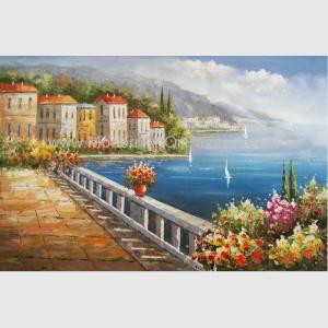 Quality European Mediterranean Oil Painting , Handmade Canvas Flower Garden Oil Painting for sale