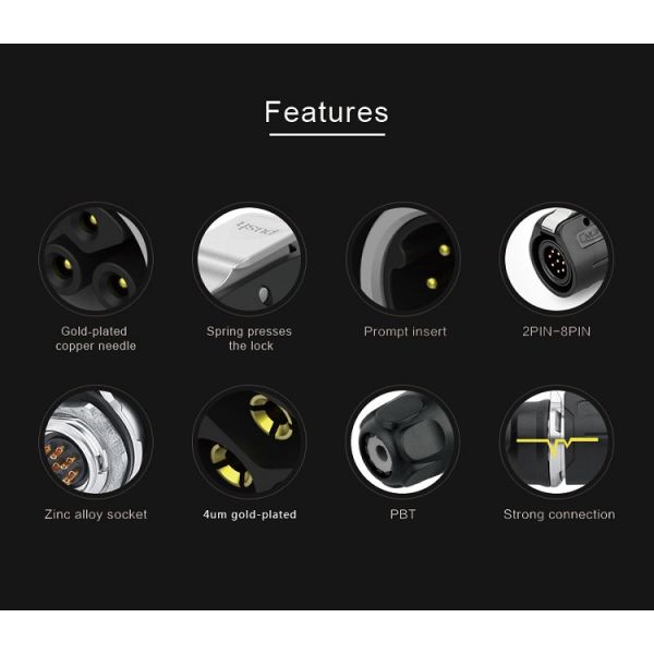 CNLINKO M12 Power Adapters Plug Socket 2 Pin Extension Wire Metal Circular DC Connector Waterproof IP68 for Led Lighting