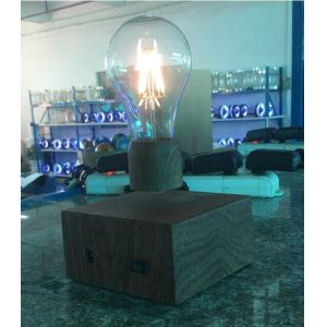 wooden base wireless rechargeable magnetic floating levitate led bulb lamp