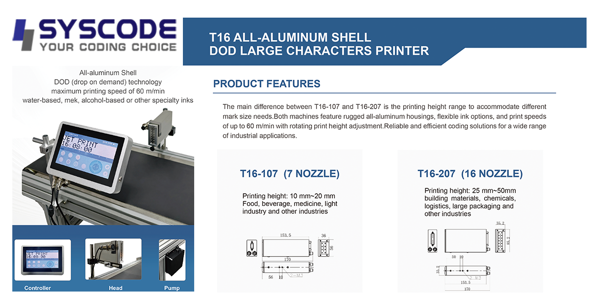 Industrial-grade Inkjet Printer T16 - All-aluminum housing, dust and shock proof, designed for harsh environments, ensures long-term stability