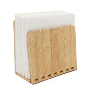 Quality Bamboo Napkin Holder Adjustable Wood Storage Rack for Dining Room Picnic Kitchen Table for sale