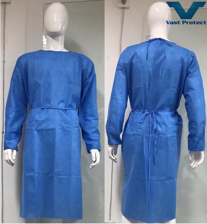 Fluid Resistant Breathable Abrasion &amp; Tear Resistant Disposable SMS Isolation Gown