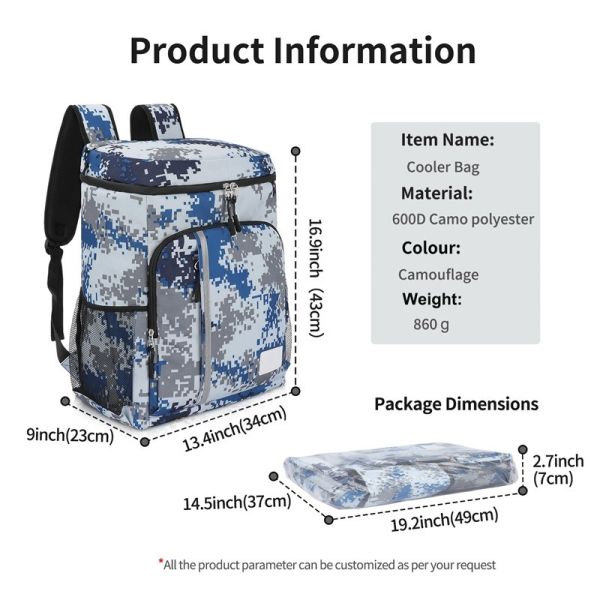 Food Camo Insulated Cooler Bag Backpack Lunch Pockets 34x23x43cm