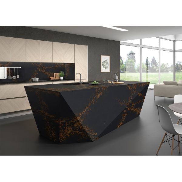 High Gloss Black Engineered Stone Anti Faded , Custom Quartz Countertop