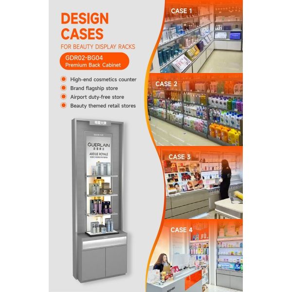 GDR02-BG04 Premium Skincare Display Cabinet with LED Strip Lights and Silver Mirror for Fashion Boutiques