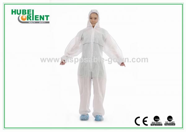 Acid Resistant White Disposable Coveralls Work Protective Clothing With Hood For Prevent Pollution