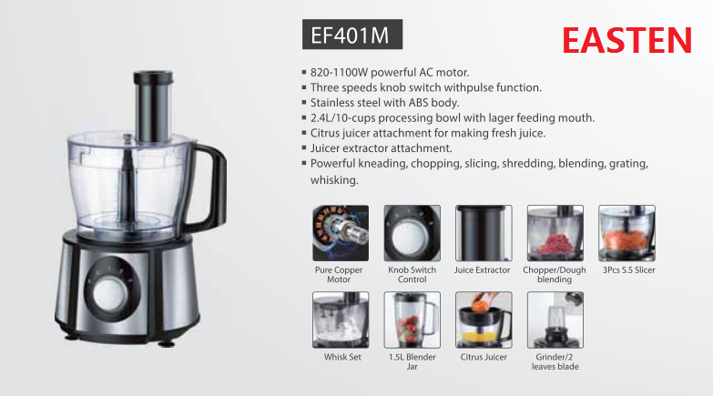 Easten 2.4 Liters Food Processor EF401M/ Professional Manufacturer 1000W Multifunctional Electric Food Processor