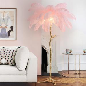 Quality Brass Floor Stand 0.8 Meter Pink Ostrich Feather Lamp for sale