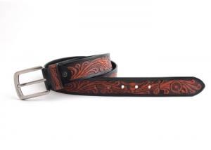 China Carved Craft 3.8cm Mens Embossed Leather Belts Pin Buckle on sale
