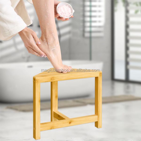 Small Bamboo Shower Step Stool for Corner Shaving Legs Customized Designs CE Certificate