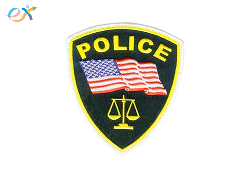 Professional Police Embroidered Patch Polyester Background Fabric With Merrowed Border