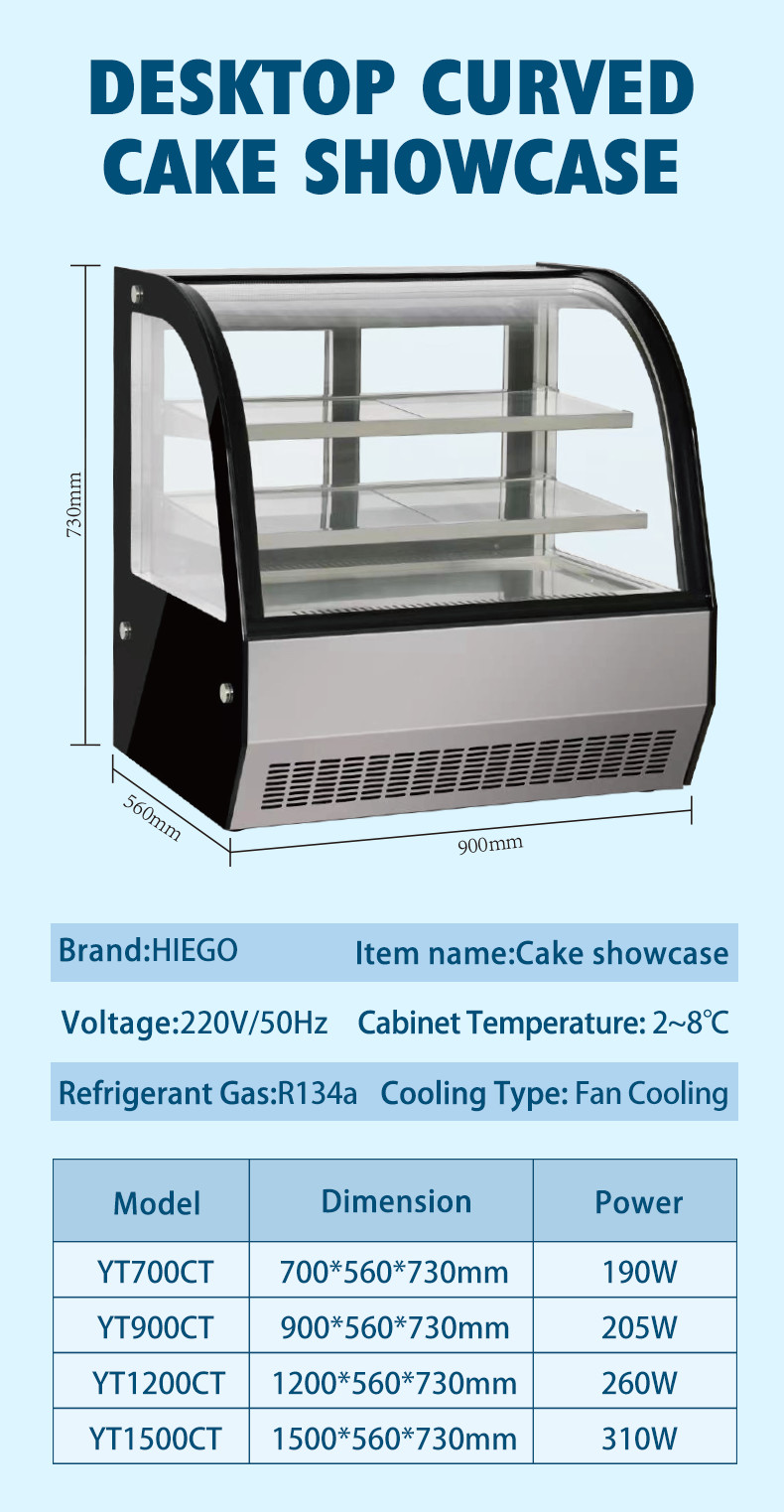 Confectionery Curved Cake Showcase Chiller Commercial Cake Display Cabinet For Supermarket