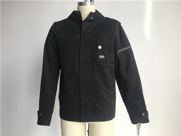 Buy Male Military Cotton Woven Fabric Jacket Black Color With Hood TW58969 at wholesale prices