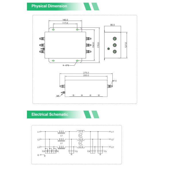 YX83 Series Three Phase Filter 3 Line EMI Filter 100A High Power Filter