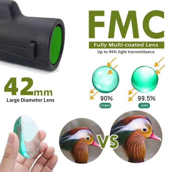 12X42 HD Monocular Telescope With BAK4 Prism FMC Lens For Mobile Phone Camera