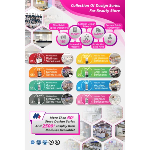 TJiS-BZ-01 3mm Gold Mirror Organic Board Skincare Display Cabinet with LED Strips