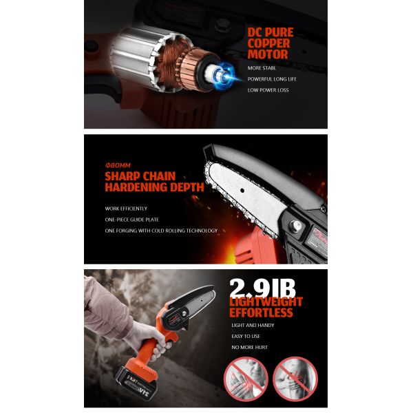 4500r/Min 21 Volt Cordless Saw Tools Cordless Chainsaw With Battery And Charger 4in