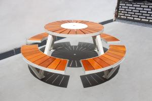 China Commercial School Wood Outdoor Picnic Tables With Umbrella Hole on sale