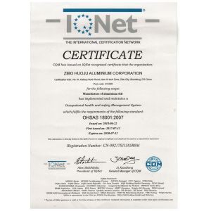 Zibo Huoju Aluminium trading Co., Ltd Certifications