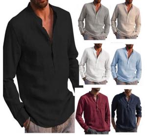 China Men'S Long Sleeves V - Neck Casual Beach Linen Shirt on sale