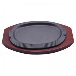 Quality Oval Sizzler Plate With Wooden Base 27*17cm Cast Iron Sizzling Plate for sale