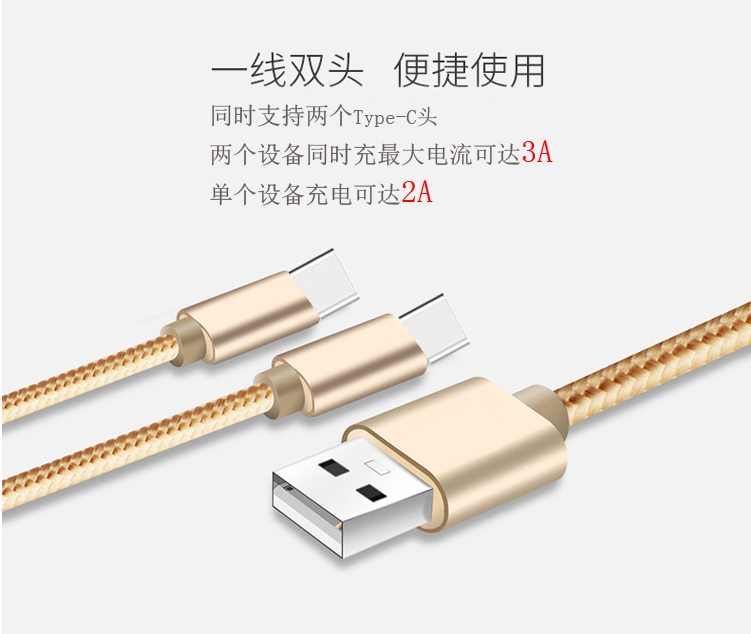 2 In 1 Usb Type C Cable Stable Abs Outlook Material Rohs Approved Support Data Transfer