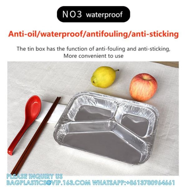 3 Compartment Aluminium Foil Food Container With Clear Dome Lid Custom Alu Foil Containers Disposable Tableware