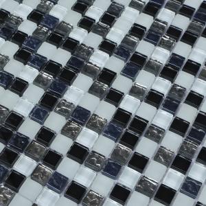 Quality 300x300mm mosaic glass tile sheets,glass mosaic bathroom tiles,black &amp;grey &amp; blue color mixed for sale