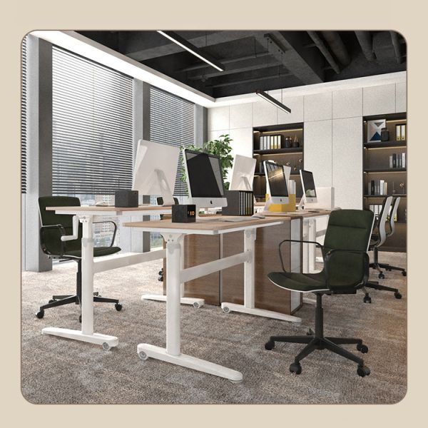 Custom Rustic Brown Hand Crank Standing Desk with Bamboo Desktop and SPCC Steel Frame