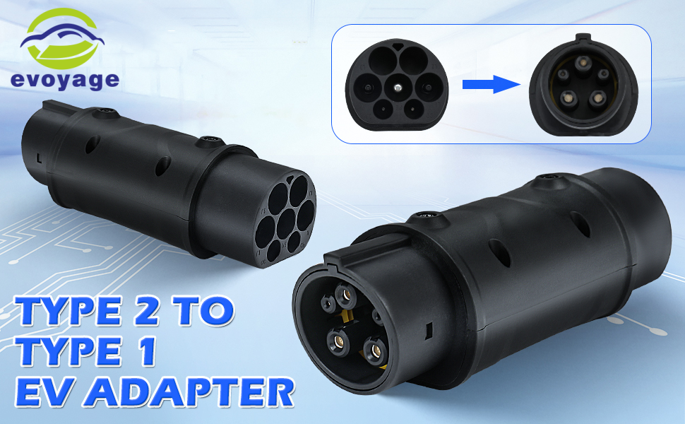 32A Type 2 To Type 1 EVSE Adapter 7kW IEC 62196-2 To SAE J1772 EV Converter